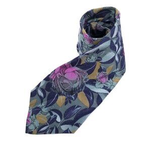 Pierre Balmain Vintage Blue Silk Floral Neck Tie
